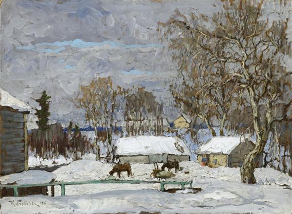 Appraisal: GORBATOV KONSTANTIN IVANOVIC Stavropol - Berlin Winter landscape with horses