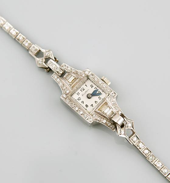 Appraisal: A diamond and platinum bracelet wristwatch Croton jewel movement case