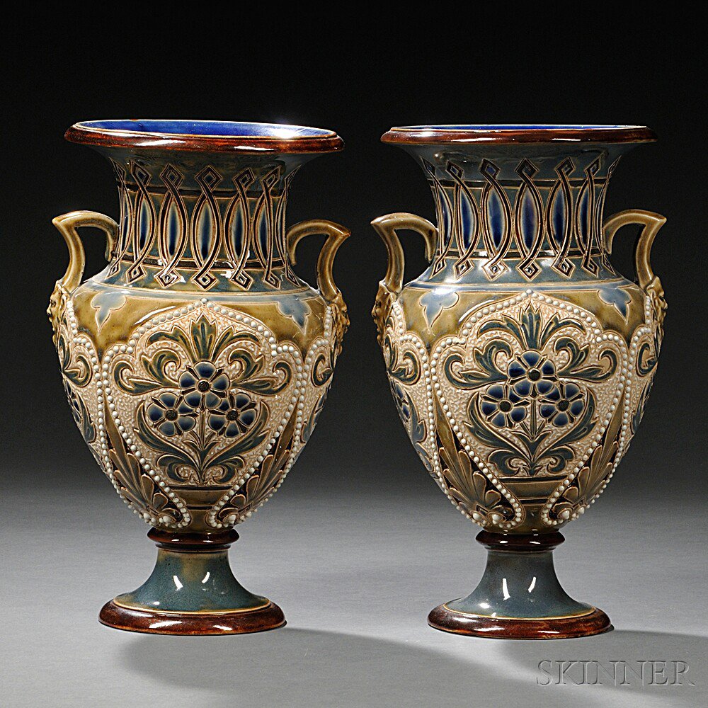 Appraisal: Two Matching Doulton Lambeth Eliza Simmance Decorated Stoneware Vases England