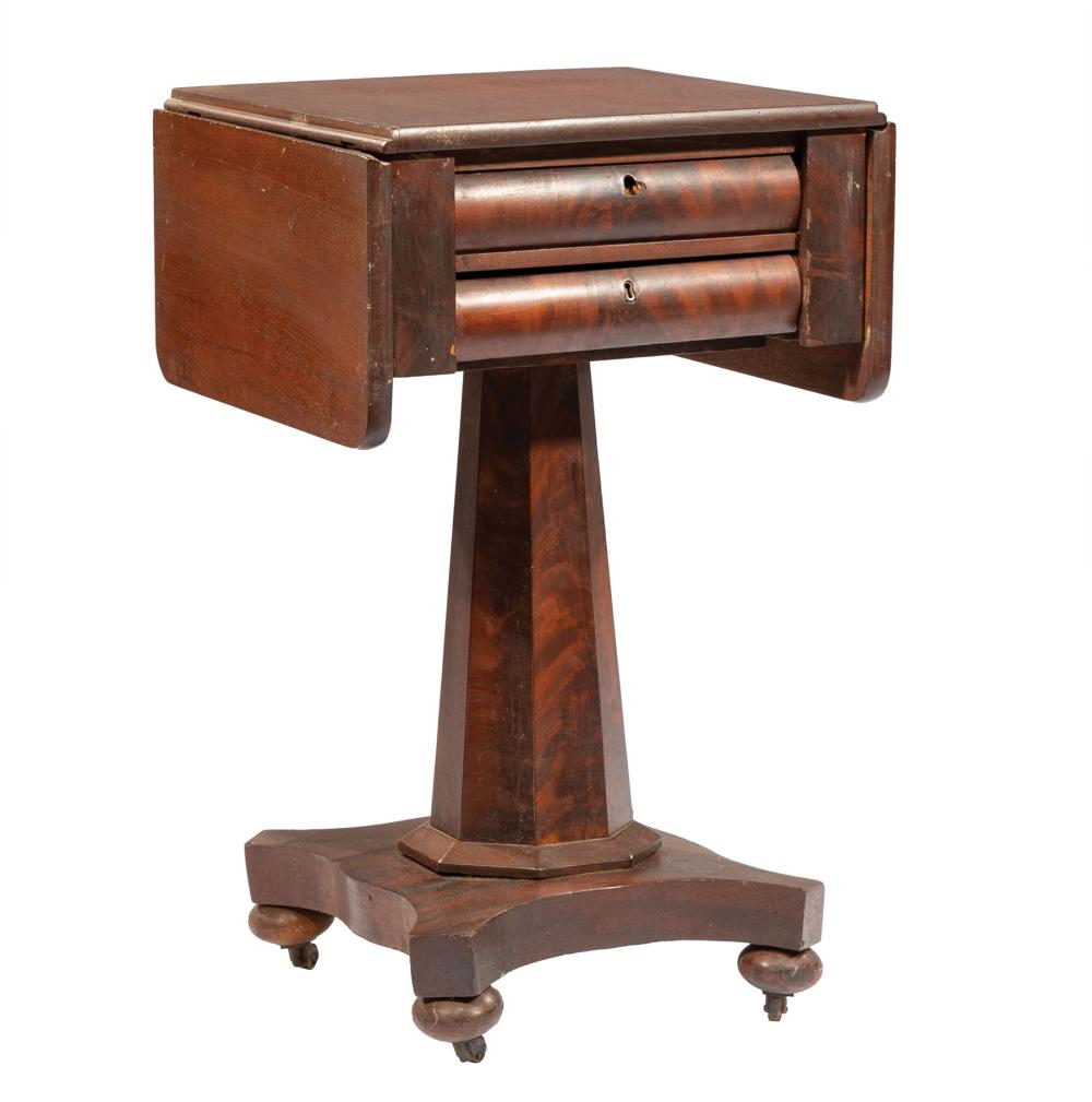 Appraisal: American Late Classical Mahogany Work Table early th c drop-leaf