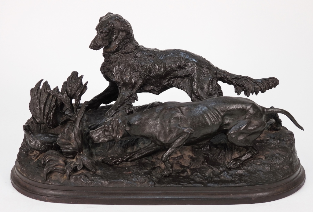 Appraisal: PIERRE JULES MENE HUNTING DOGS BRONZE SCULPTURE France - Titled