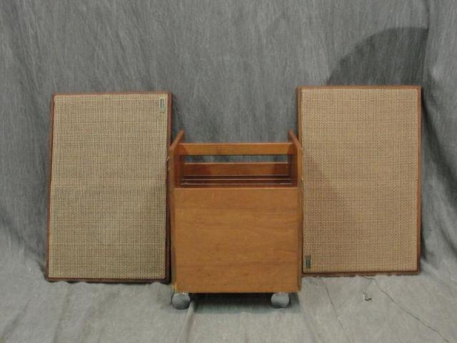 Appraisal: Pair of Midcentury Speakers a Magazine Rack Speakers are Tri