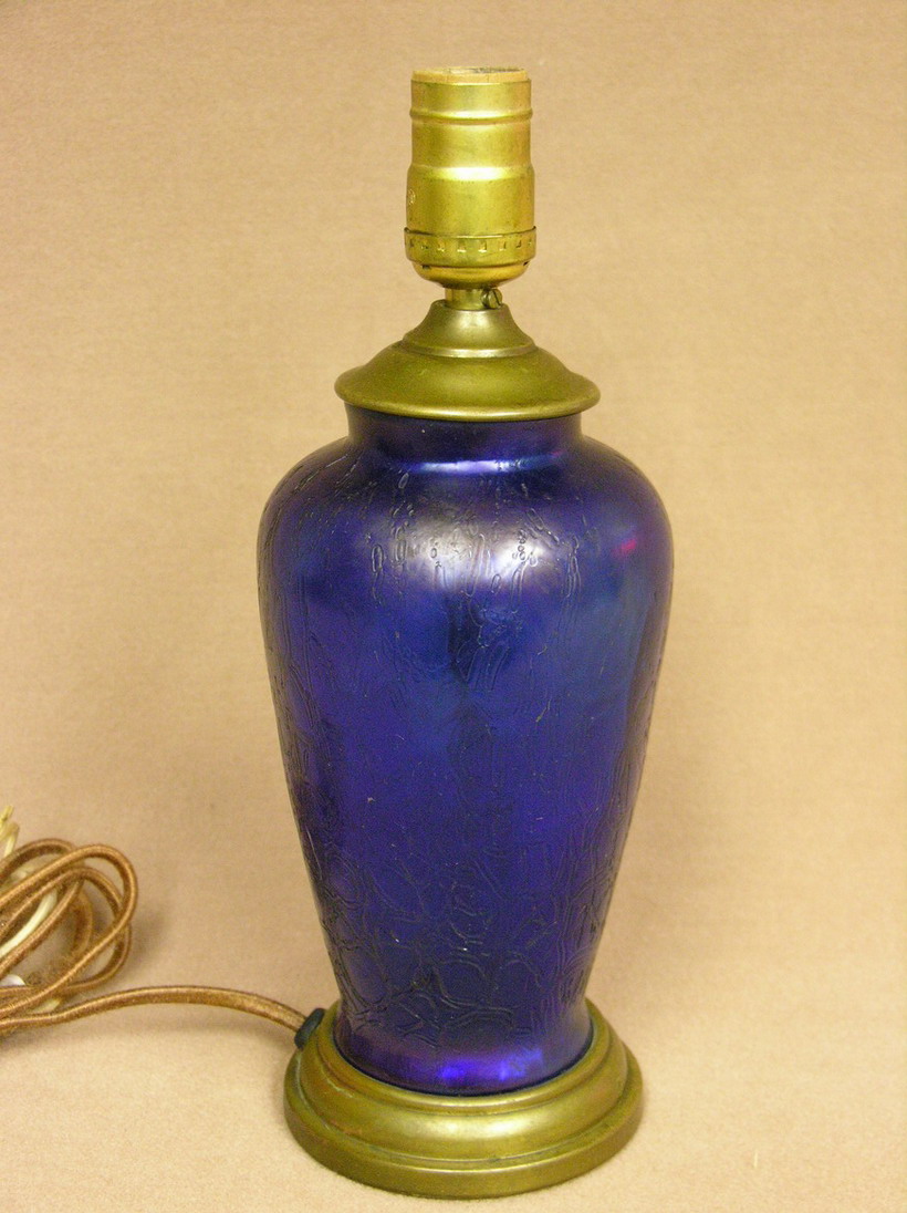 Appraisal: COBALT BLUE LOETZ TYPE GLASS LAMP glass in lamp measures