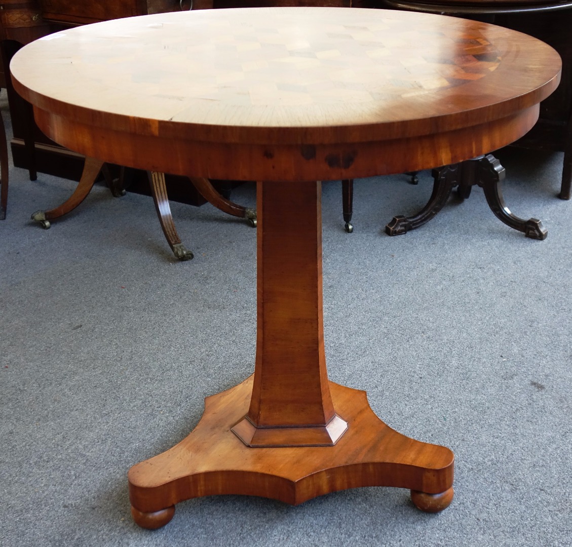 Appraisal: An early th century English deceptive cube parquetry inlaid circular