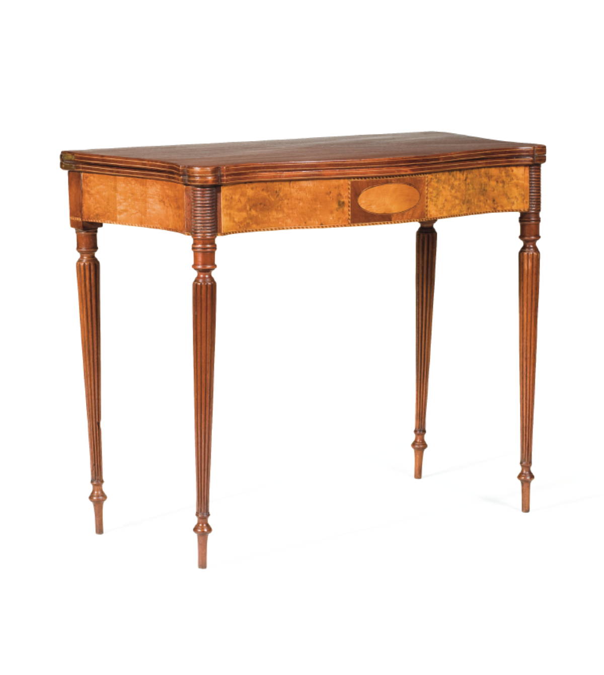 Appraisal: MASSACHUSETTS SHERATON INLAID-MAHOGANY CARD TABLE WITH SERPENTINE TOP AND TURNED