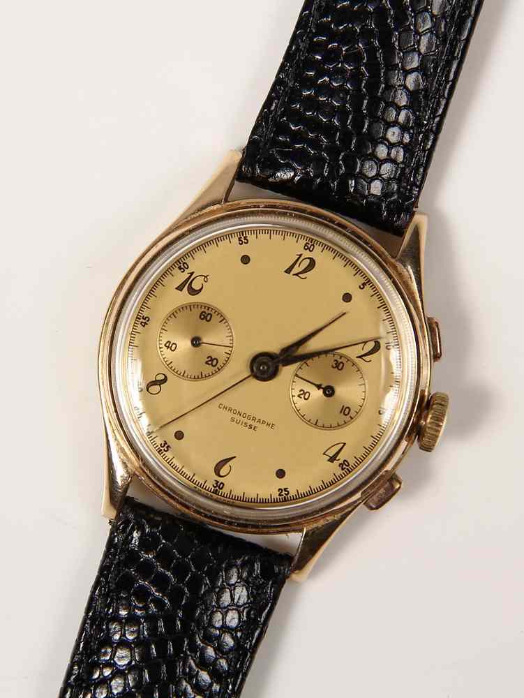 Appraisal: WRISTWATCH - Gent's K Triple Dial Gold Face Swiss Chronograph