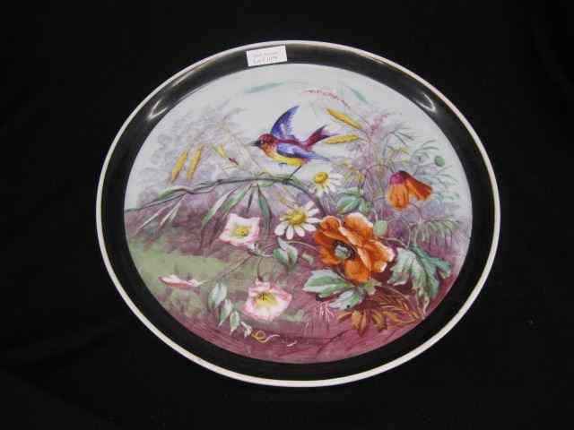 Appraisal: Old Paris Porcelain Tray handpainted bird floral '' diameter th