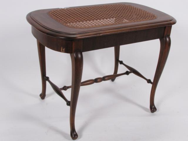 Appraisal: Queen Anne style bench with wicker insert walnut finish with