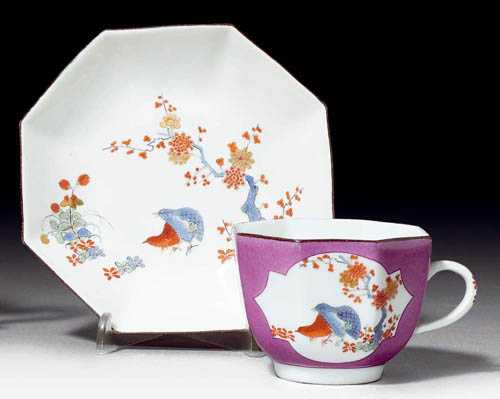 Appraisal: CUP AND SAUCER WITH QUAIL MOTIF Meissen circa The cup