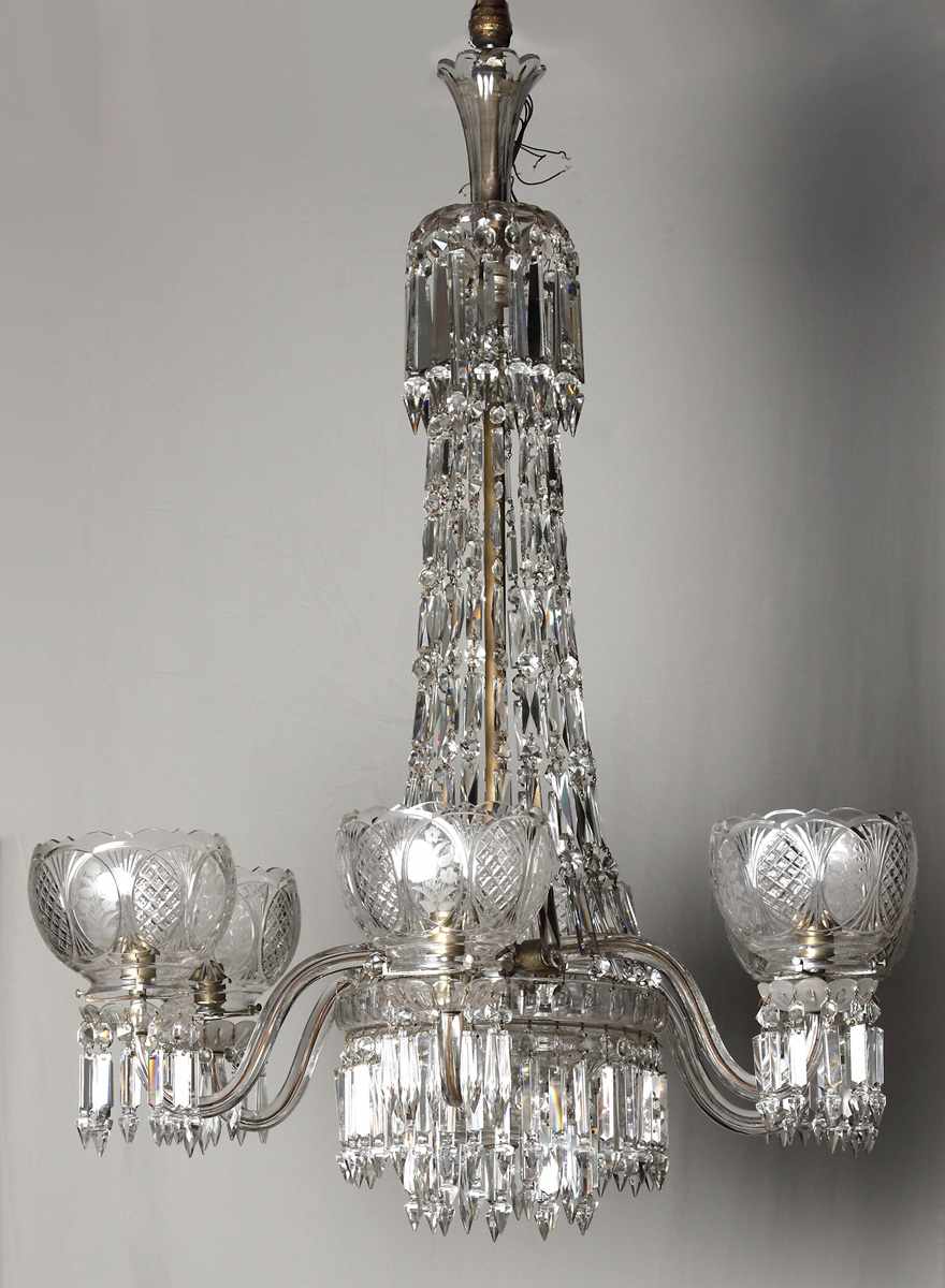 Appraisal: Cut Glass Light Chandelier th cent Condition Some prisms replaced