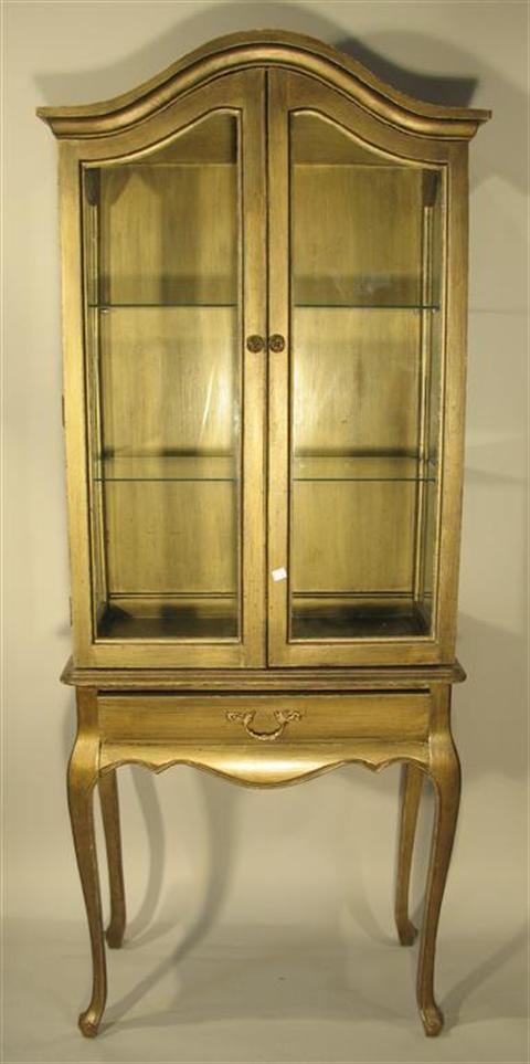 Appraisal: LOUIS XV STYLE PAINTED VITRINE th century the scrolling cornice