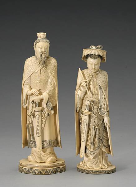 Appraisal: A pair of ivory figures of a royal couple Late