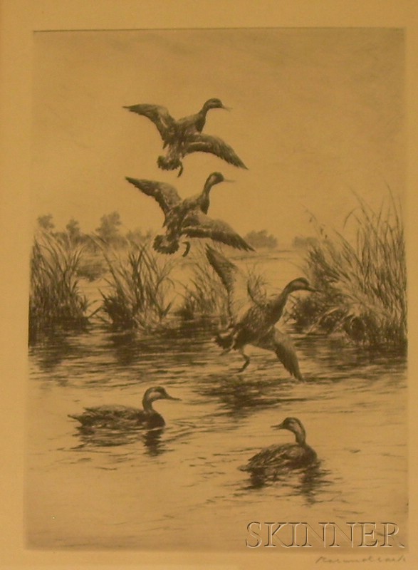 Appraisal: Framed Etching on Paper of Print of Black Ducks by