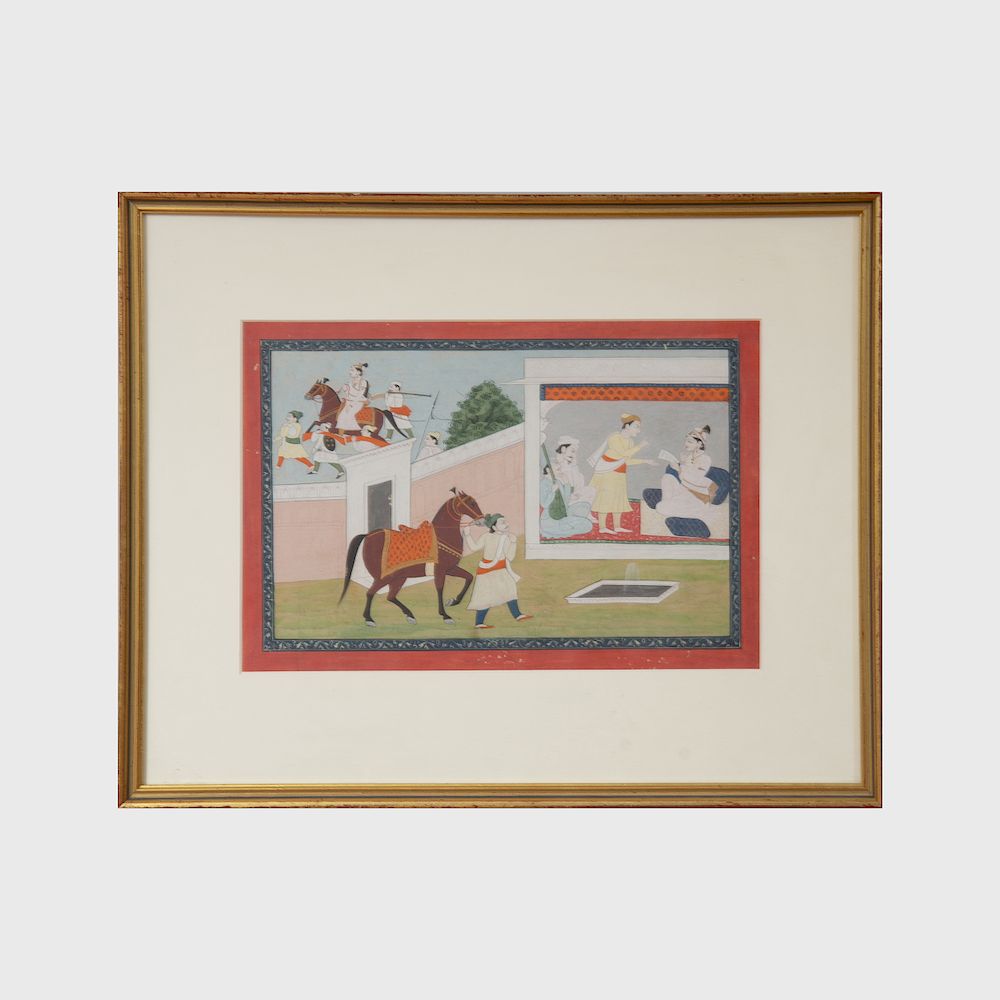 Appraisal: Indian School Courtyard Scene Gouache on paper x in sight