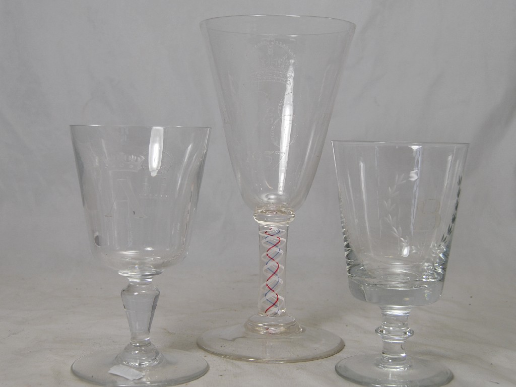 Appraisal: Thirteen various cut and etched glass goblets