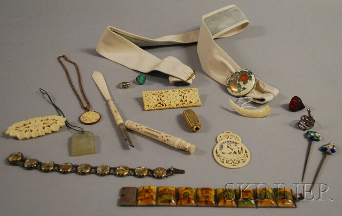 Appraisal: Group of Asian Bone Ivory Satsuma and Hardstone Jewelry including