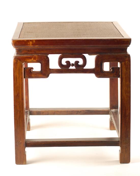 Appraisal: A Chinese Square Table with Woven Wicker Top carved and