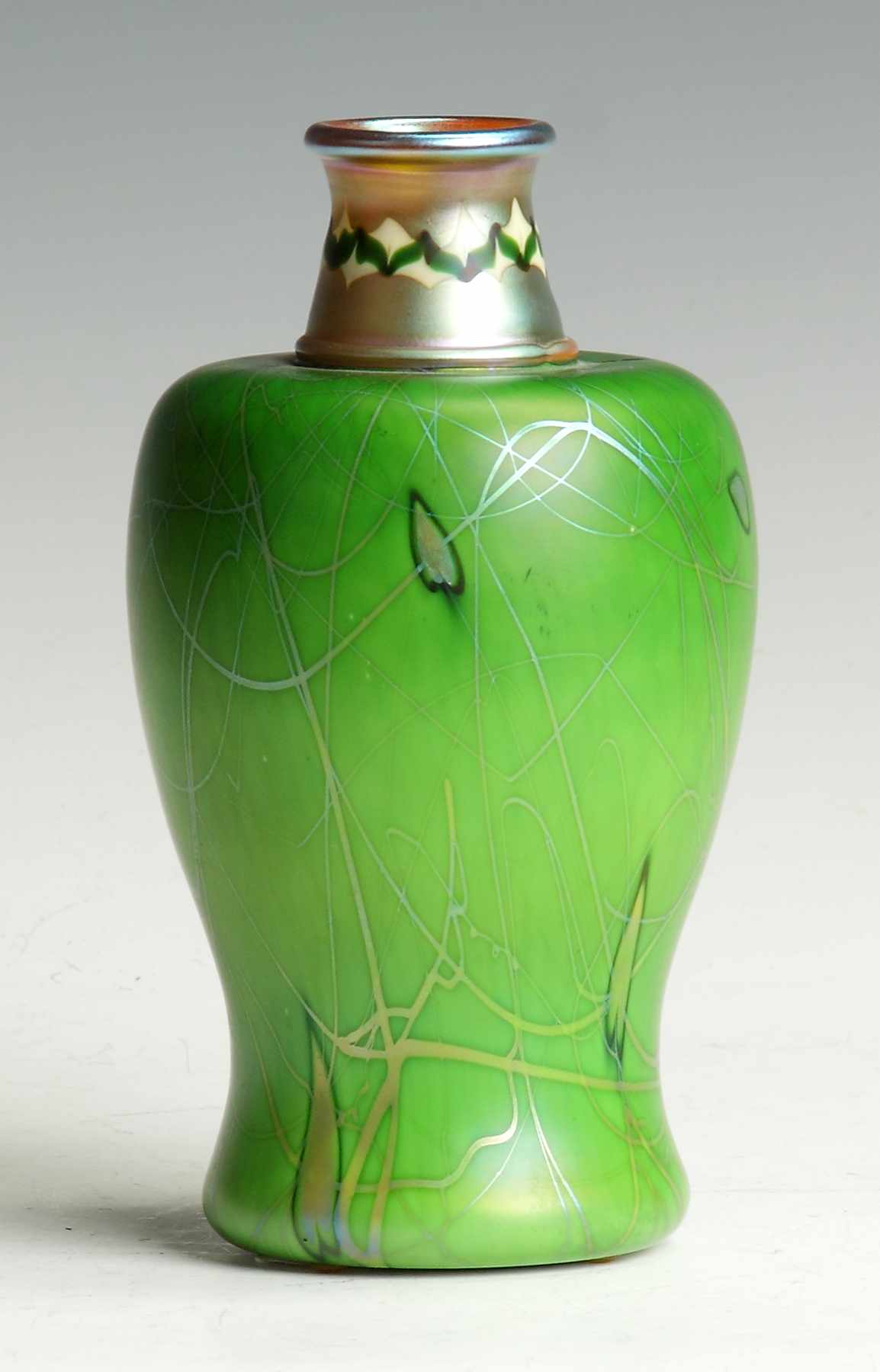 Appraisal: Fine Rare Green Steuben Aurene Decorated Vase Sgn Aurene Condition