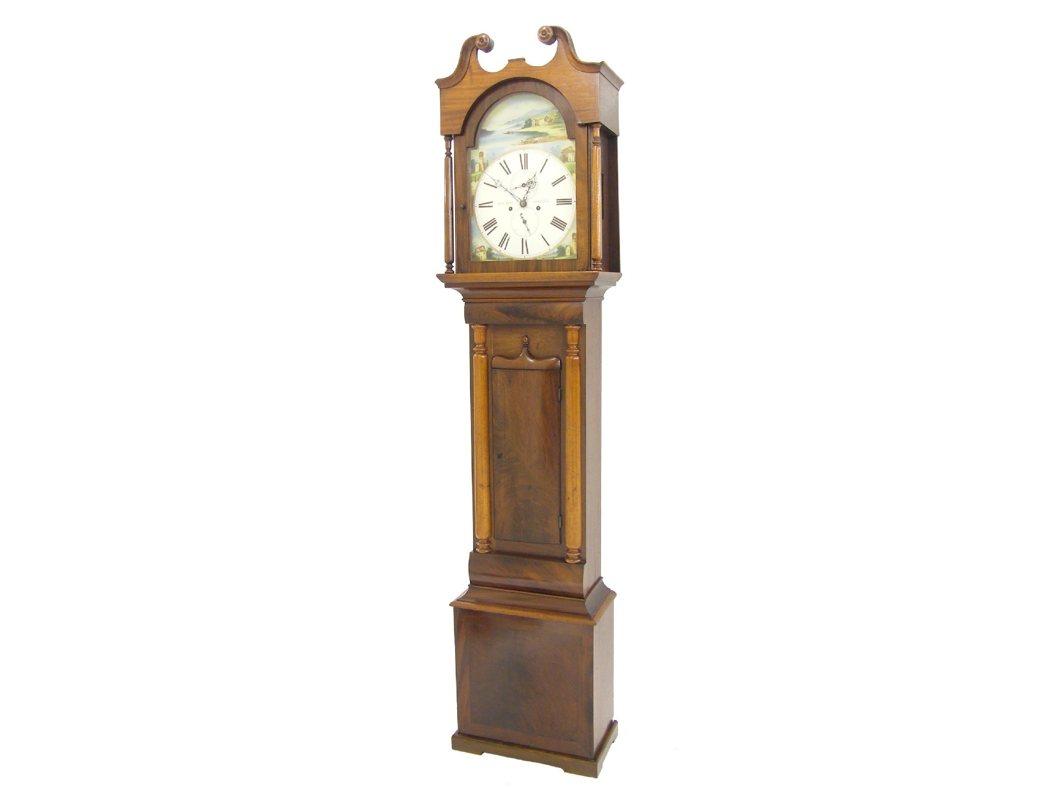 Appraisal: Scottish mahogany eight day longcase clock the painted arched dial