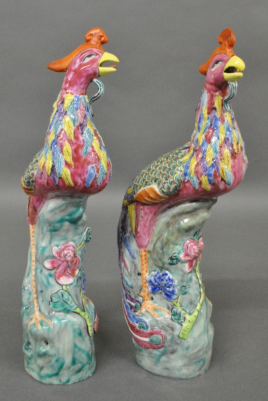 Appraisal: - Pair of Chinese porcelain colorful peacocks h x w