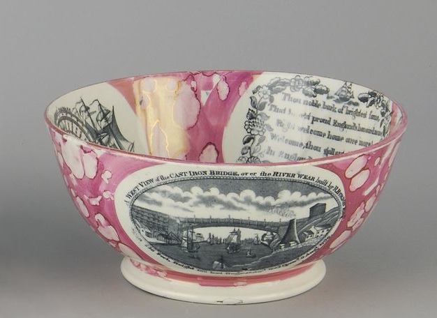 Appraisal: SUNDERLAND LUSTRE BOWL Circa With black and white decoration of