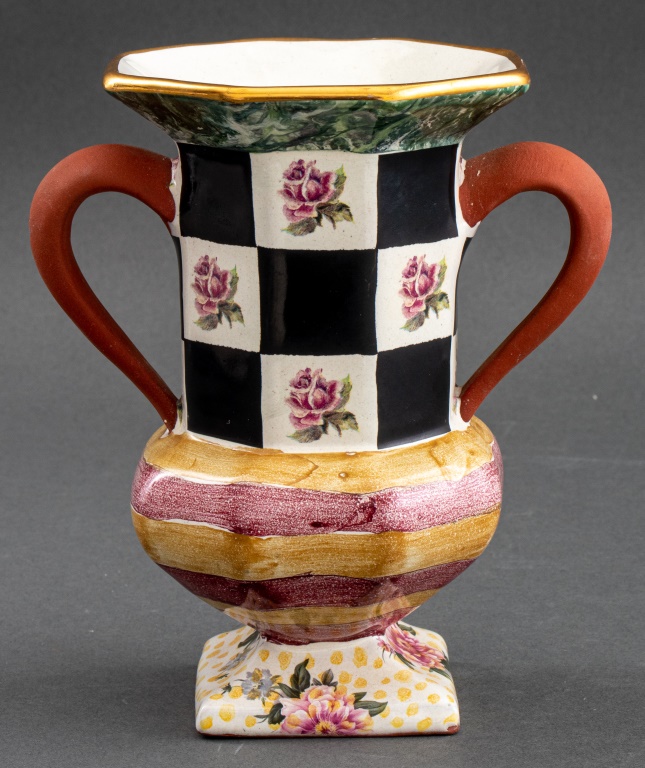 Appraisal: MACKENZIE-CHILDS CERAMIC URN VASE Mackenzie-Childs 'Torquay' urn vase offering symmetrical