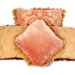 Appraisal: Four Pink Scalamandr Silk Damask and Velvet Pillows th Century