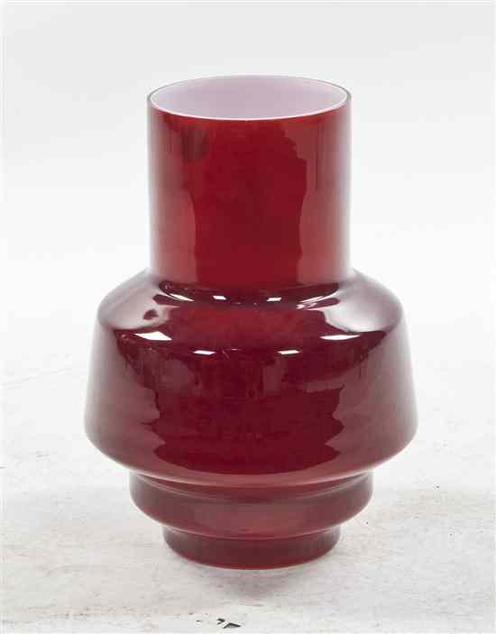 Appraisal: A Red Glass Vase having a cylindrical neck terminating in