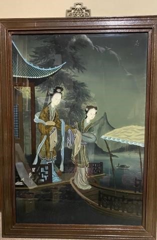 Appraisal: LATE TH CENTURY CHINESE REVERSE PAINTING ONGLASS DEPICTING TWO WOMEN