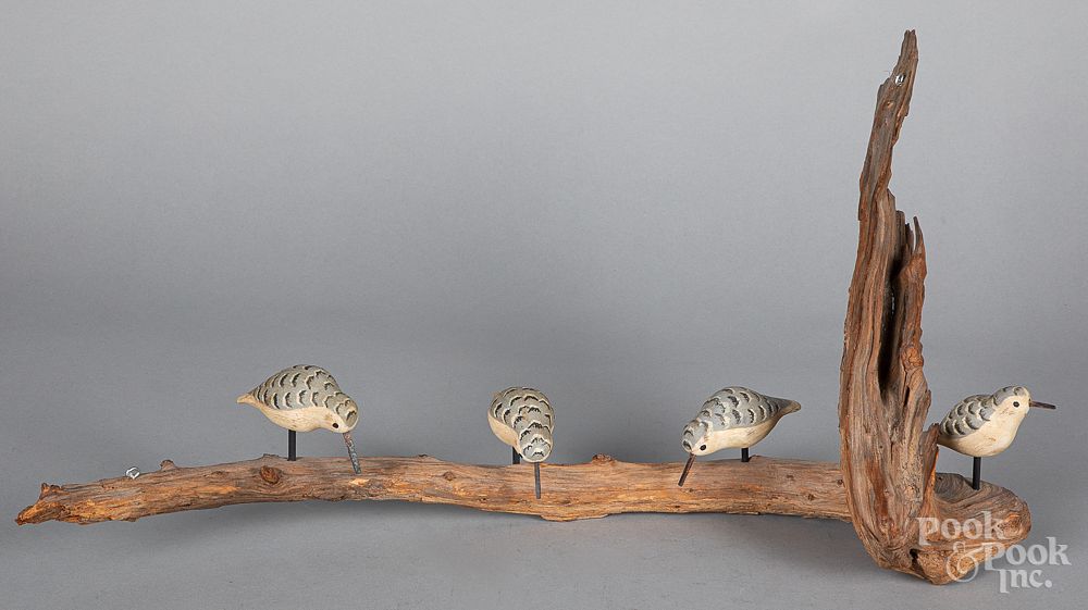 Appraisal: Bob Booth carved and painted bird group Bob Booth carved