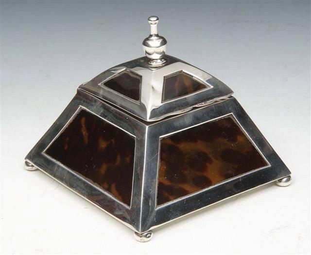 Appraisal: A SILVER AND TORTOISESHELL PYRAMID SHAPED INK WELL with hinged