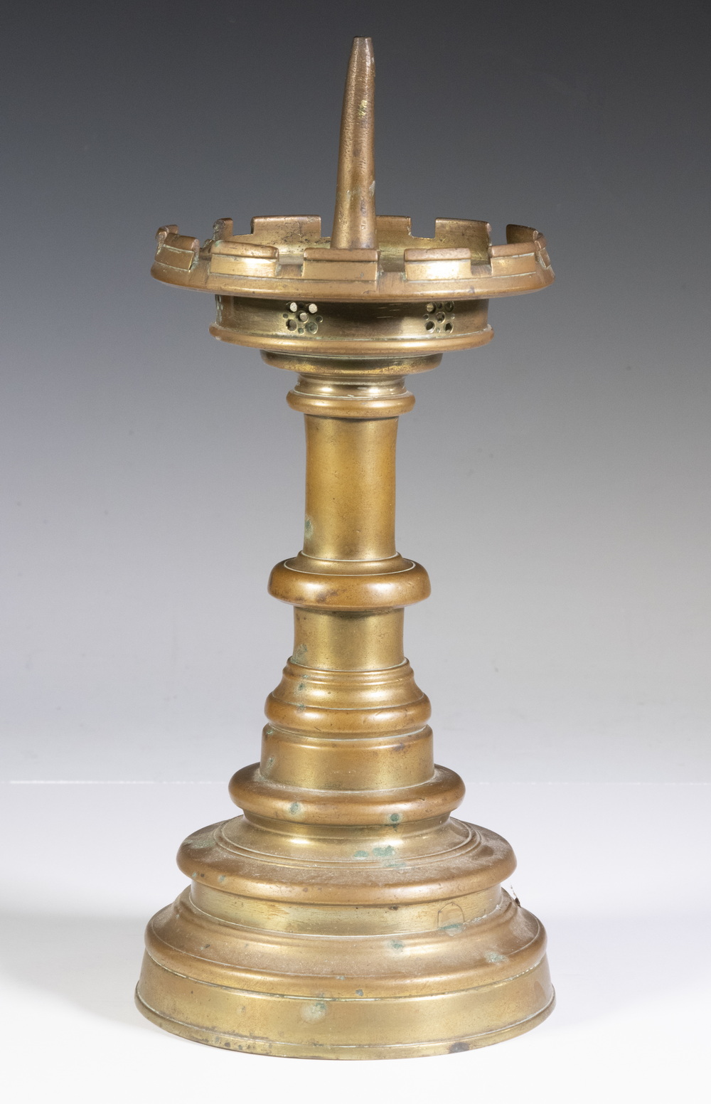 Appraisal: TH- TH C BRONZE PRICKET CANDLESTICK Early Flemish Candleholder having