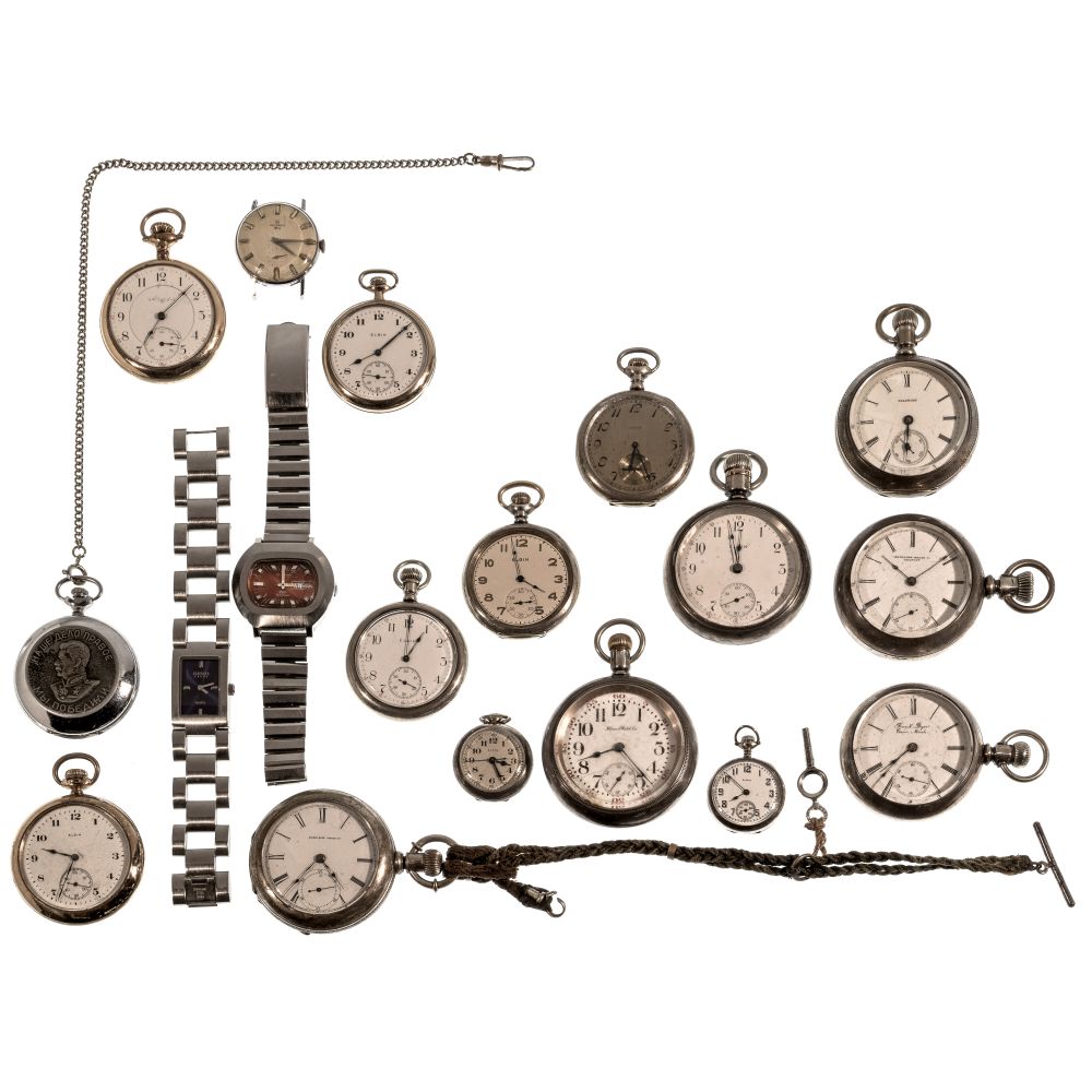 Appraisal: STERLING AND COIN SILVER POCKET WATCH ASSORTMENT items including Elgin