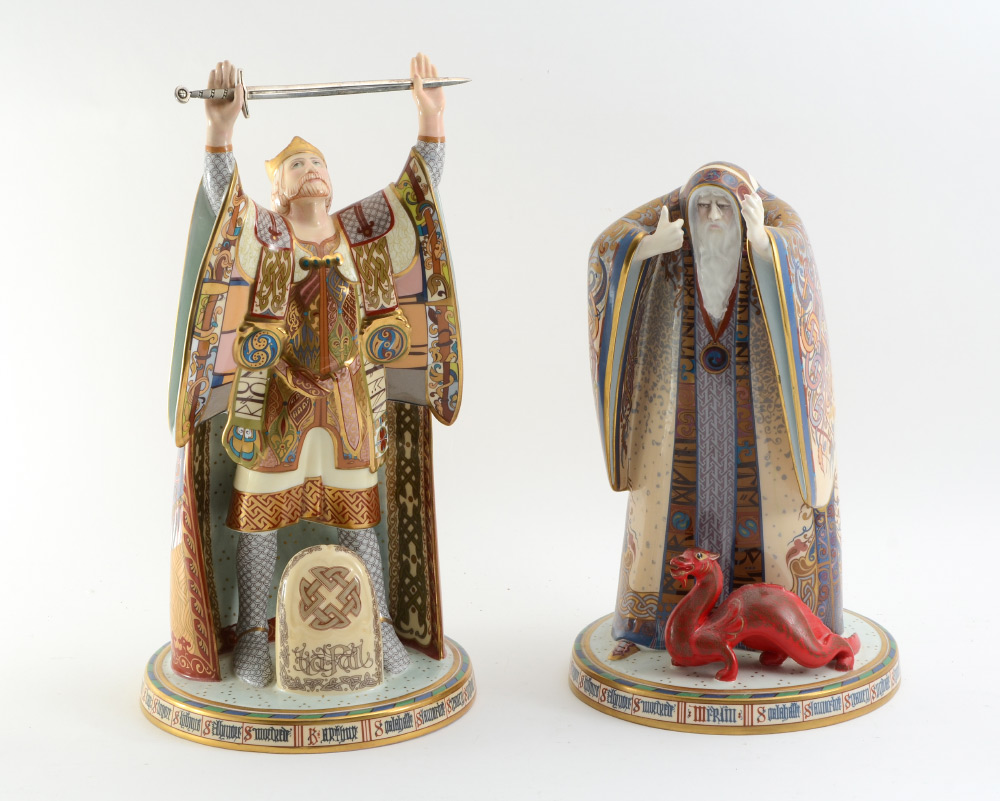 Appraisal: LARGE MINTON PORCELAIN FIGURES ARTHUR AND MERLIN Arthur is and