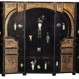 Appraisal: A Coromandal Lacquer Screen th Century with earlier hardstone inlay