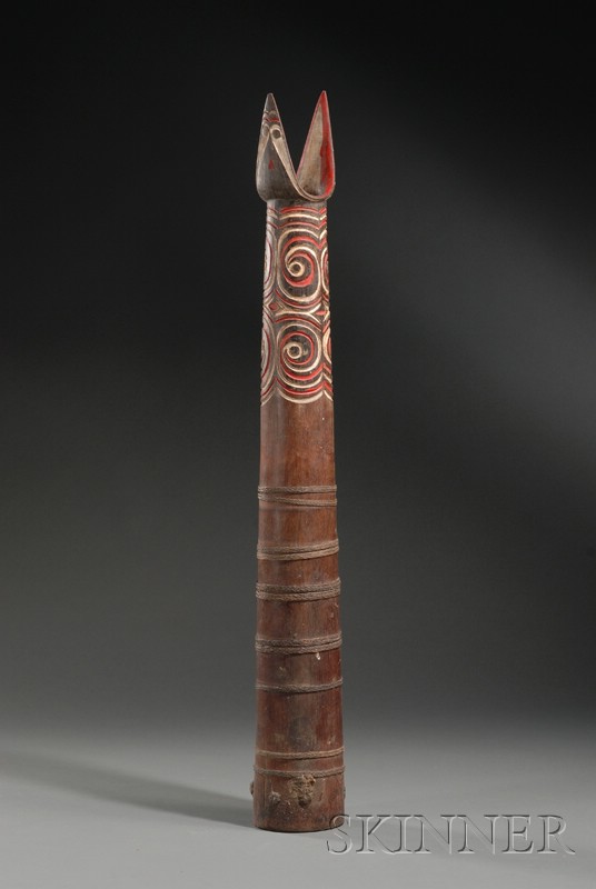 Appraisal: New Guinea Carved and Painted Wood Drum the tapered cylindrical