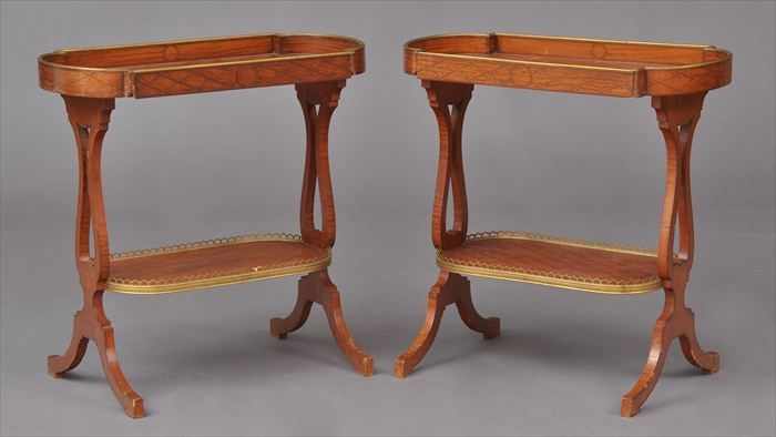 Appraisal: PAIR OF LOUIS XVI-STYLE GILT-METAL MOUNTED TULIPWOOD SATINWOOD AND PARQUETRY