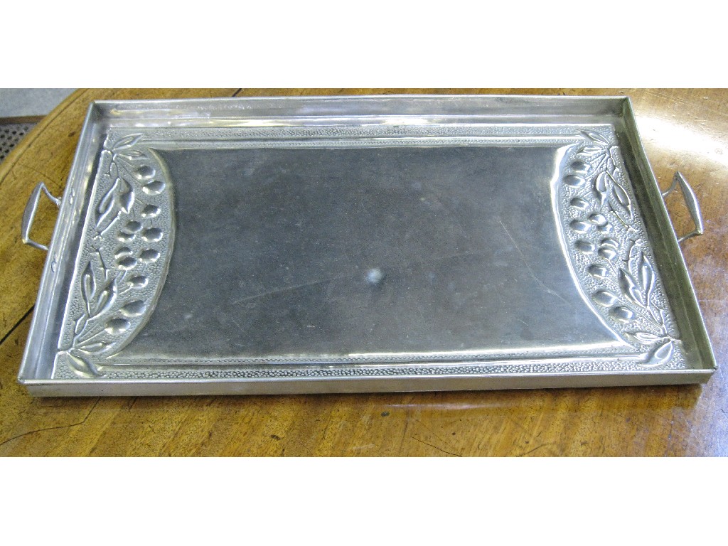 Appraisal: Arts and Crafts white metal tray with relief decoration of