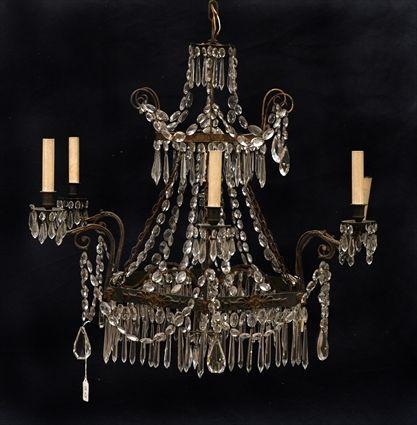 Appraisal: Empire-Style Tole Peinte Chandelier