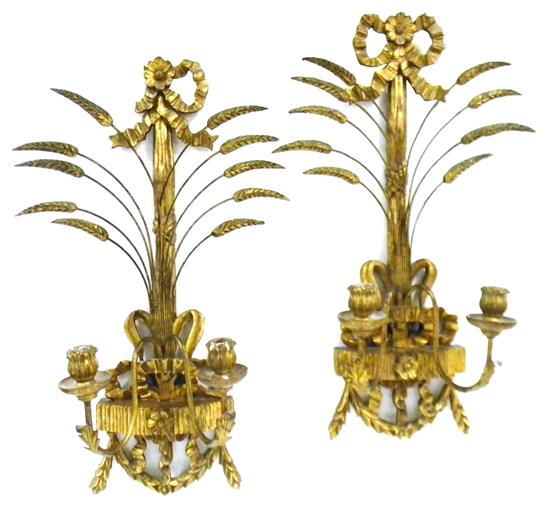 Appraisal: Pair th th C Italian carved and gilt two-light wall