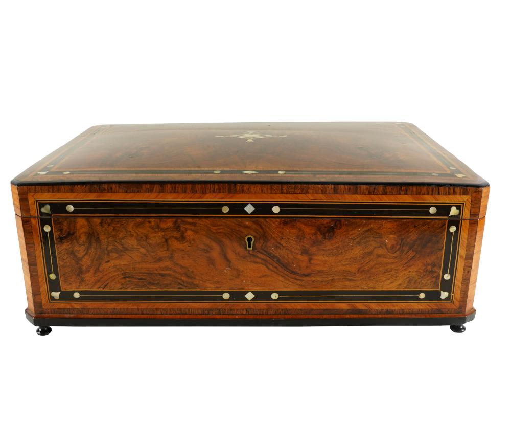 Appraisal: SHELL-INLAID PRESENTATION BOXwith ebonized borders the hinged lid enclosing a