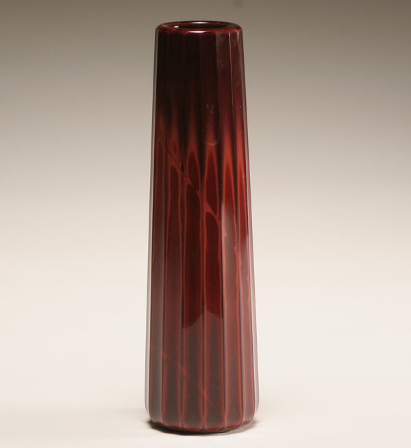 Appraisal: Art Reed lithyalin style glass vase in fluted cylindrical form