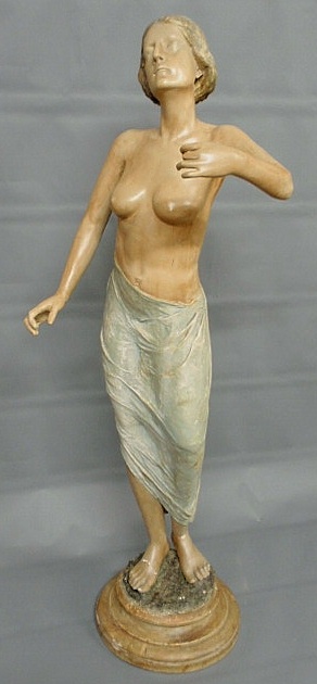 Appraisal: Austrian carved wood Art Nouveau semi-nude woman c with paint