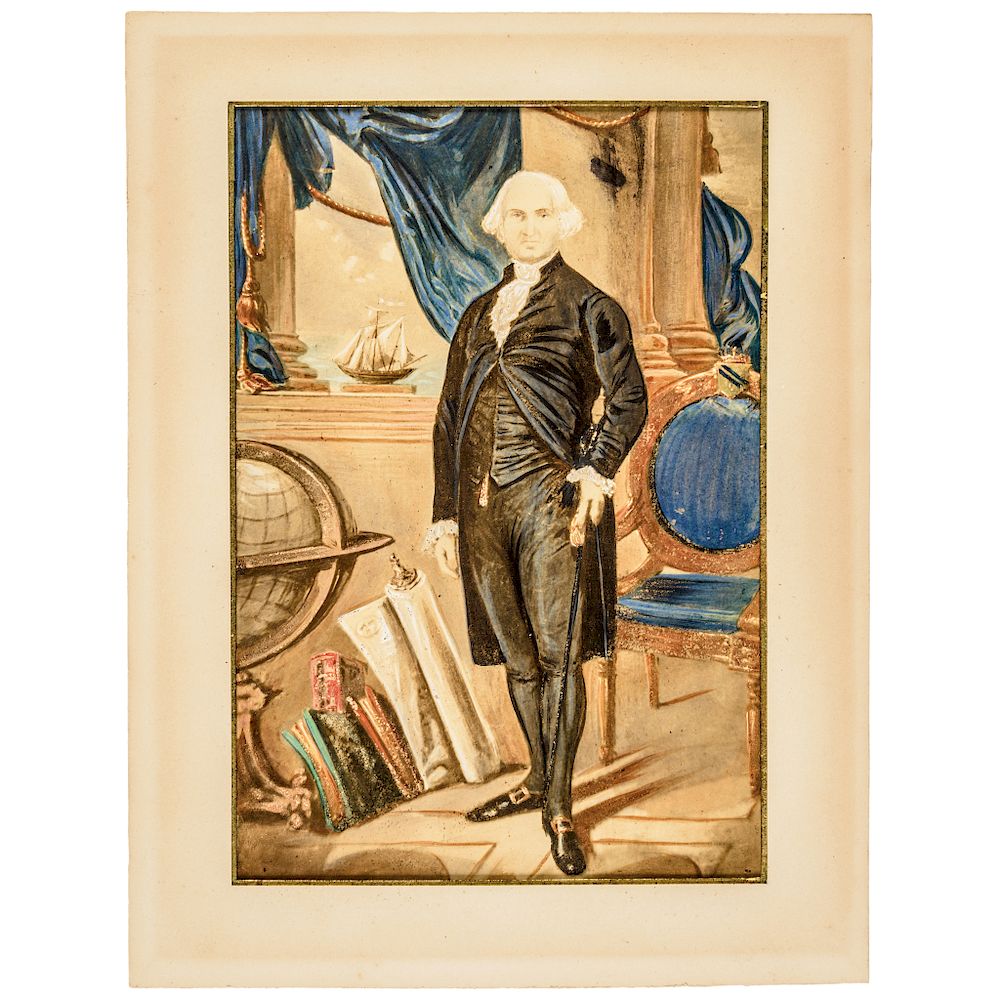 Appraisal: c Colorful Hand Painted Gouache Portrait of George Washington With