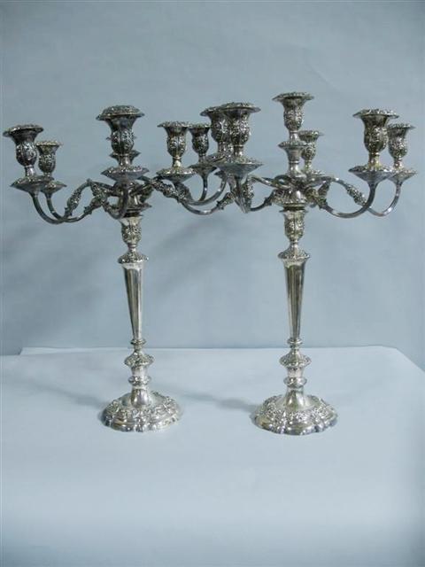 Appraisal: PAIR OF GORHAM PLATED CANDELABRA No with six floral cast