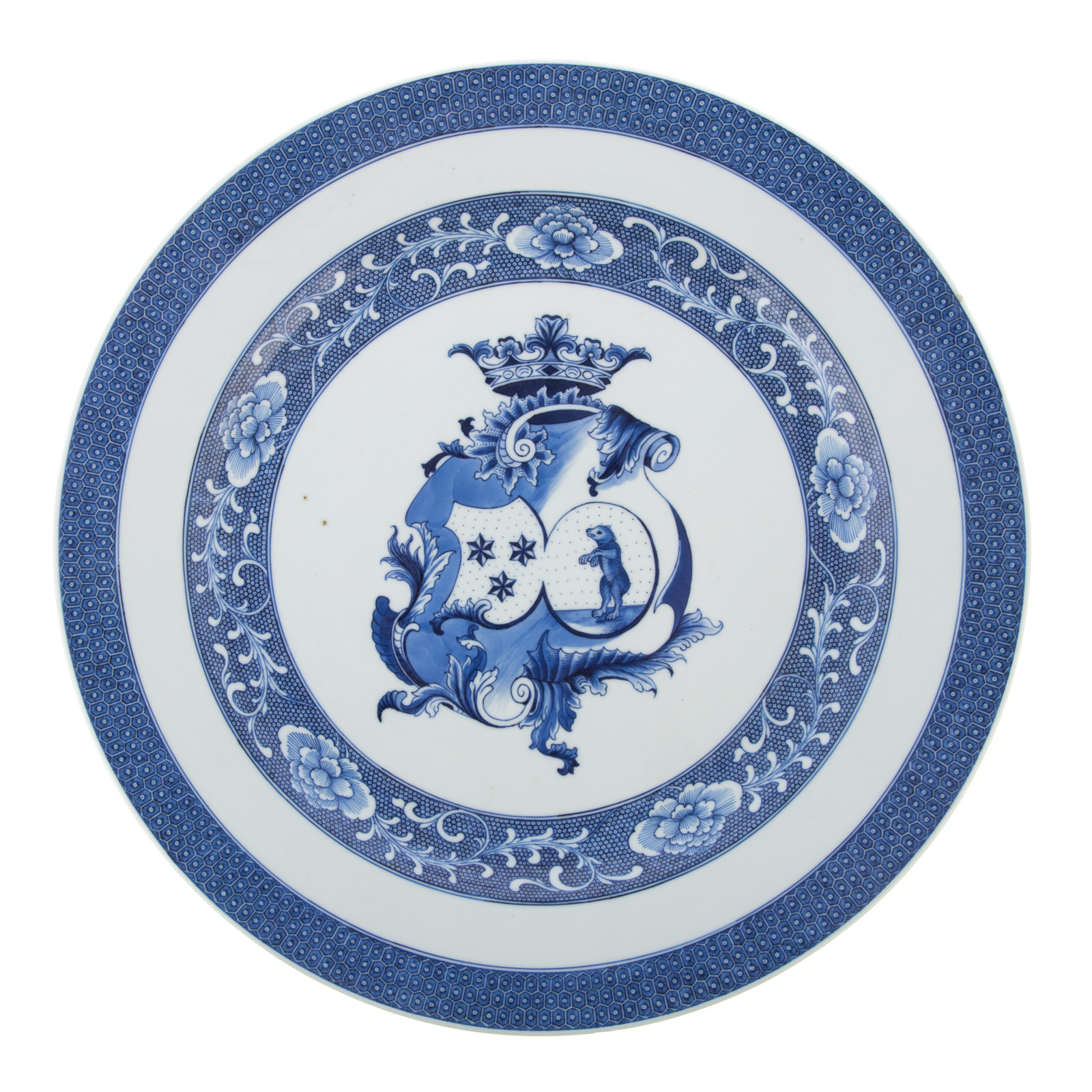 Appraisal: RARE DUTCH MARKET BLUE WHITE ARMORIAL CHARGER Qianlong Era circa