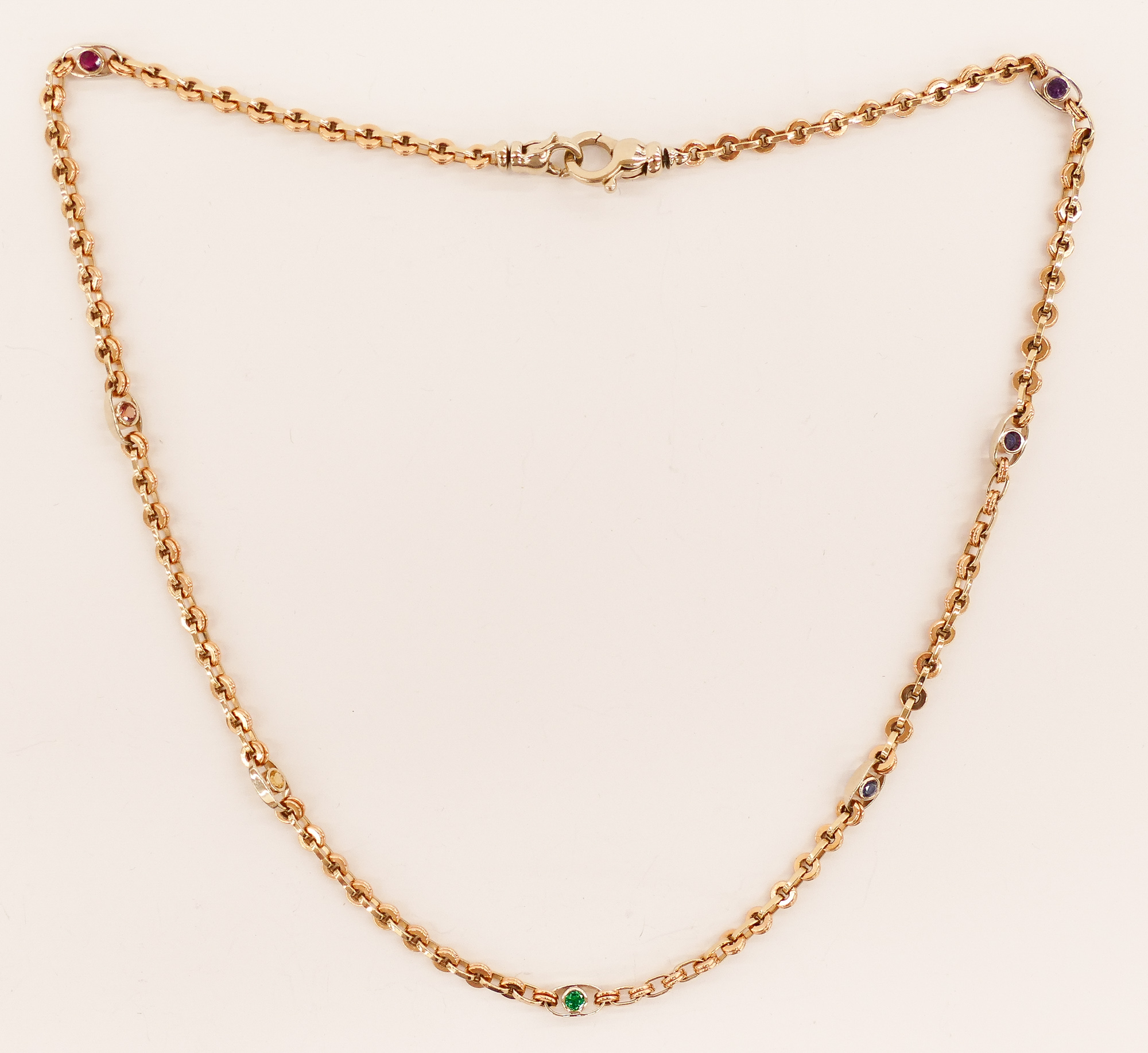 Appraisal: Lady's k Multi-Colored Gemstone Chain Link Necklace '' It is