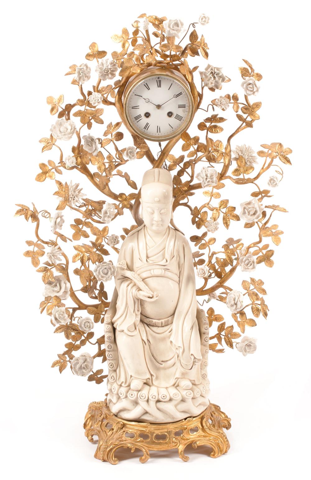 Appraisal: Chinese Blanc de Chine Porcelain-Mounted Gilt Bronze and Enamel Clock