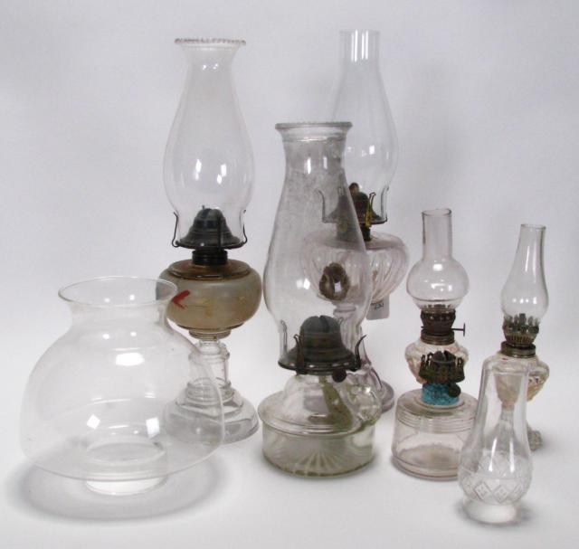 Appraisal: Lot of Antique Oil Lamps including '' lamp with frosted