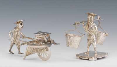 Appraisal: A Chinese Miniature Silver Figure with Wheelbarrow and a Figure